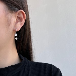 Round Square Zirconia Dangle Charm Hoop Earrings 60300123 Round Square Zirconia Dangle Charm Hoop Earrings 60300123