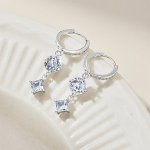 Round Square Zirconia Dangle Charm Hoop Earrings 60300123 Round Square Zirconia Dangle Charm Hoop Earrings 60300123