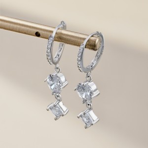 Round Square Zirconia Dangle Charm Hoop Earrings 60300123 Round Square Zirconia Dangle Charm Hoop Earrings 60300123