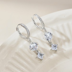 Round Square Zirconia Dangle Charm Hoop Earrings 60300123 Round Square Zirconia Dangle Charm Hoop Earrings 60300123