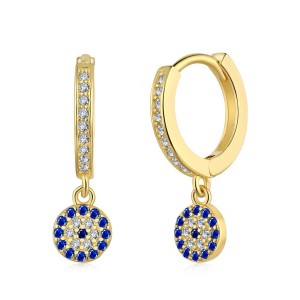 Blue Evil Eye Zirconia Dangle Charm Hoop Earrings 60300124 Blue Evil Eye Zirconia Dangle Charm Hoop Earrings 60300124