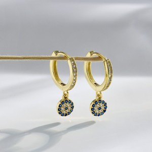 Blue Evil Eye Zirconia Dangle Charm Hoop Earrings 60300124 Blue Evil Eye Zirconia Dangle Charm Hoop Earrings 60300124