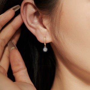 Blue Evil Eye Zirconia Dangle Charm Hoop Earrings 60300124 Blue Evil Eye Zirconia Dangle Charm Hoop Earrings 60300124