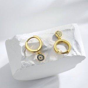 Blue Evil Eye Zirconia Dangle Charm Hoop Earrings 60300124 Blue Evil Eye Zirconia Dangle Charm Hoop Earrings 60300124