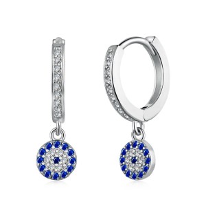 Blue Evil Eye Zirconia Dangle Charm Hoop Earrings 60300124 Blue Evil Eye Zirconia Dangle Charm Hoop Earrings 60300124