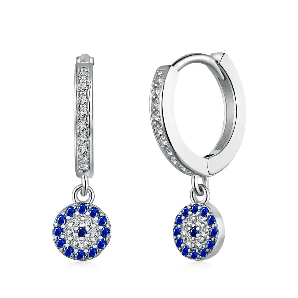 Blue Evil Eye Zirconia Dangle Charm Hoop Earrings 60300124 Blue Evil Eye Zirconia Dangle Charm Hoop Earrings 60300124