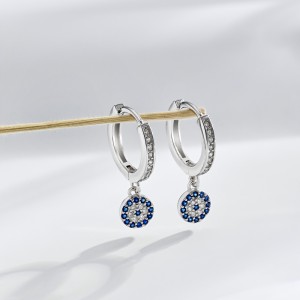 Blue Evil Eye Zirconia Dangle Charm Hoop Earrings 60300124 Blue Evil Eye Zirconia Dangle Charm Hoop Earrings 60300124
