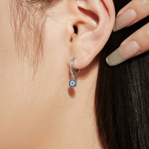 Blue Evil Eye Zirconia Dangle Charm Hoop Earrings 60300124 Blue Evil Eye Zirconia Dangle Charm Hoop Earrings 60300124