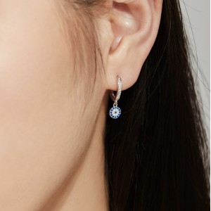 Blue Evil Eye Zirconia Dangle Charm Hoop Earrings 60300124 Blue Evil Eye Zirconia Dangle Charm Hoop Earrings 60300124