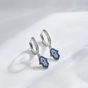 Evil Eye Hassam Hand Zirconia Dangle Charm Hoop Earrings 60300125