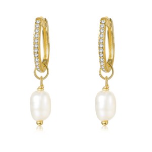 Pearl Beads Charm Zirconia Hoop Earrings 60300137 Pearl Beads Charm Zirconia Hoop Earrings 60300137