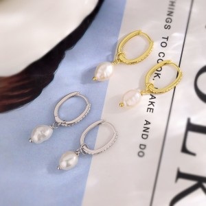 Pearl Beads Charm Zirconia Hoop Earrings 60300137 Pearl Beads Charm Zirconia Hoop Earrings 60300137