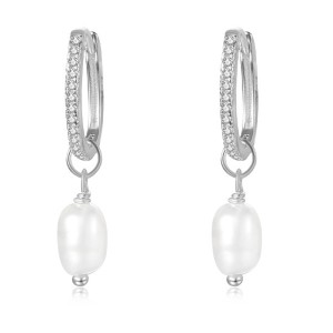 Pearl Beads Charm Zirconia Hoop Earrings 60300137 Pearl Beads Charm Zirconia Hoop Earrings 60300137