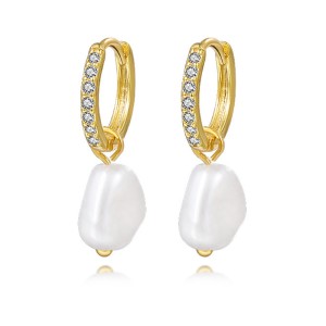 Pearl Beads Charm Zirconia Hoop Earrings 60300138