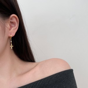 S925 Zirconia Darts Cross Tassel Hoop Earring 60300161