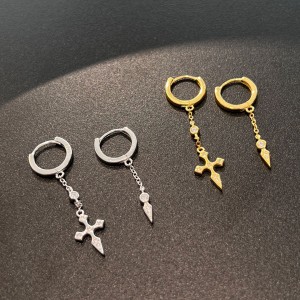 S925 Zirconia Darts Cross Tassel Hoop Earring 60300161