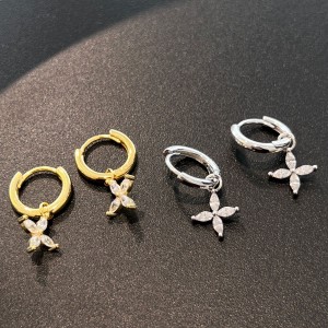 925 Sterling Silver Zirconia Flower Hoop Earring 60300162