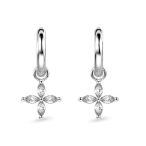925 Sterling Silver Zirconia Flower Hoop Earring 60300162