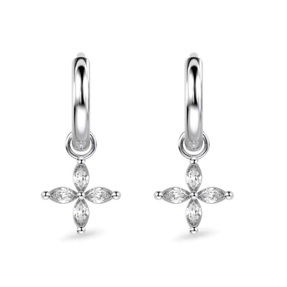 925 Sterling Silver Zirconia Flower Hoop Earring 60300162