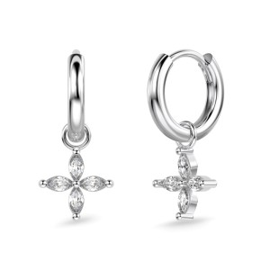 925 Sterling Silver Zirconia Flower Hoop Earring 60300162