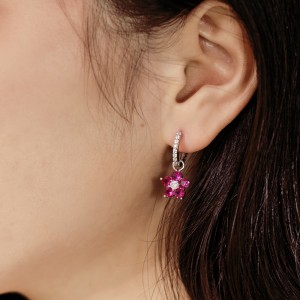 S925 Blooming Zirconia Flower Hoop Earring 60300163