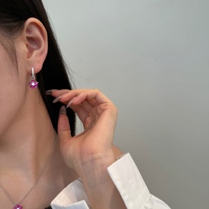 S925 Blooming Zirconia Flower Hoop Earring 60300163