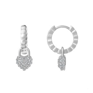 S925 Sweet Zirconia Heart Hoop Charm Earring 60300164