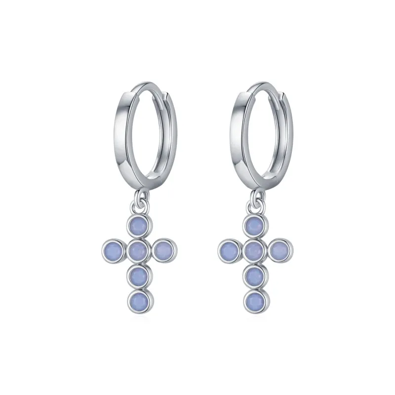 925 Sterling Silver Opal Cross Dangle Earring 60300167