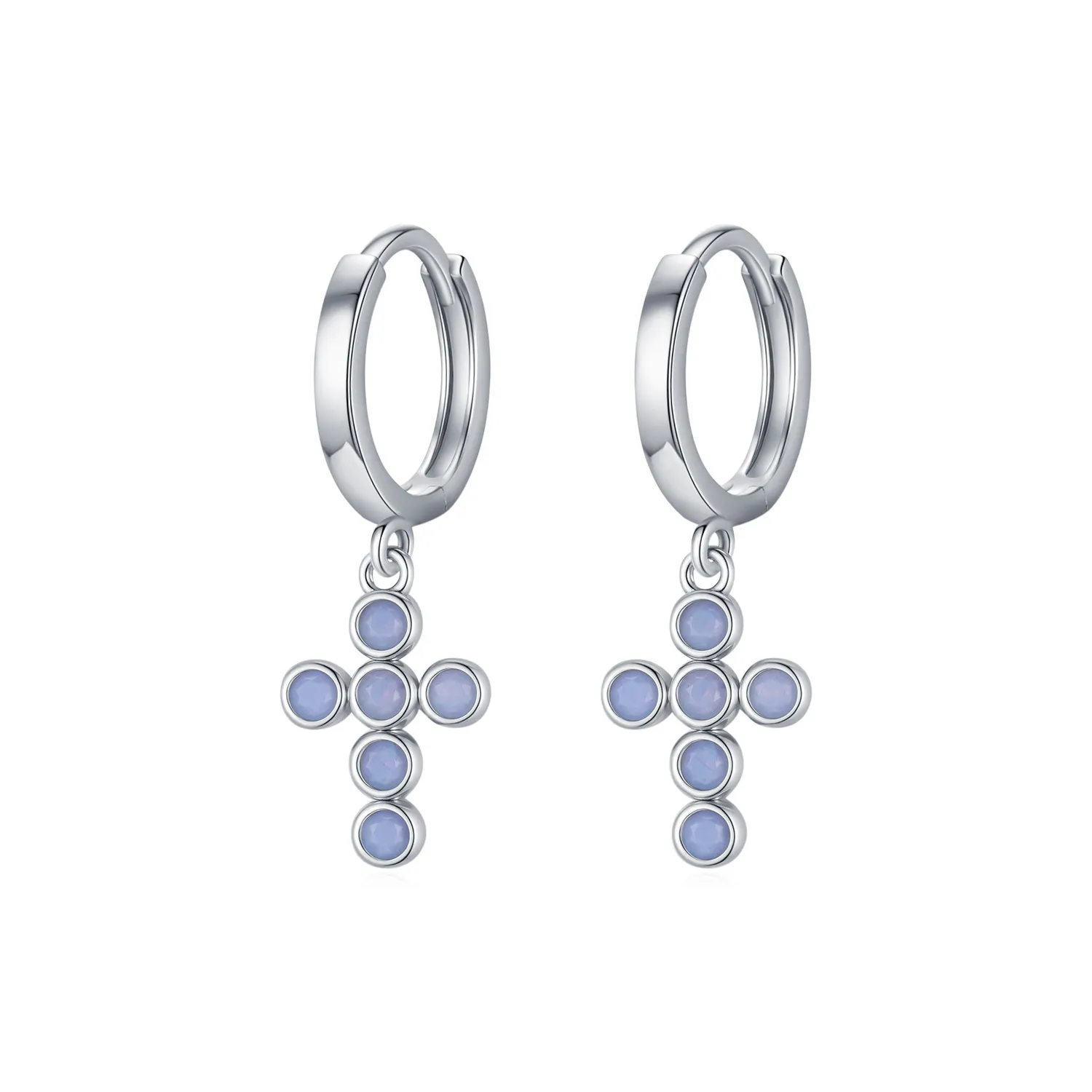 925 Sterling Silver Opal Cross Dangle Earring 60300167
