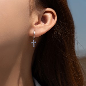 925 Sterling Silver Opal Cross Dangle Earring 60300167