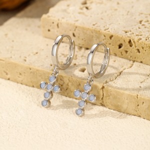 925 Sterling Silver Opal Cross Dangle Earring 60300167