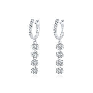 925 Sterling Silver Zirconia Flower Hoop Earring 60300168