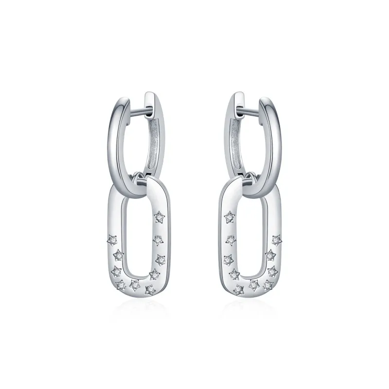 925 Sterling Silver Zirconia Star Hoop Earring 60300169