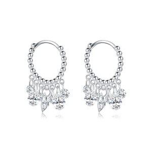 925 Sterling Silver Pear Zirconia Charm Hoop Earring 60300171