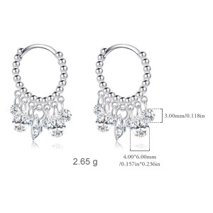 925 Sterling Silver Pear Zirconia Charm Hoop Earring 60300171