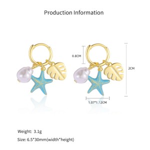925 Sterling Silver Leaf Sea Star Pearl Hoop Earring 60300172