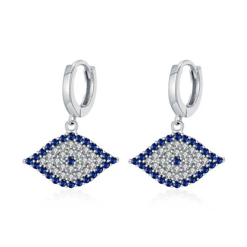 925 Sterling Silver Zirconia Evil Eye Hoop Earring 60300173