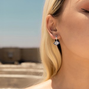 925 Sterling Silver Zirconia Evil Eye Hoop Earring 60300173