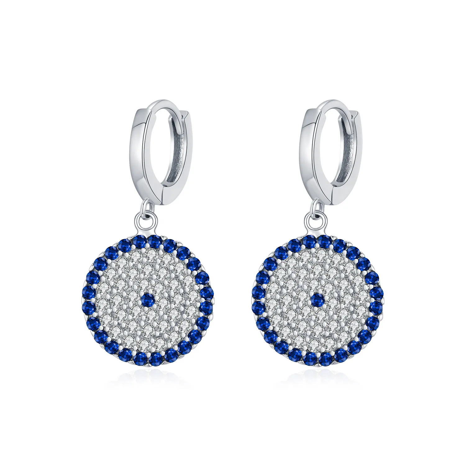 925 Sterling Silver Round Zirconia Pendant Hoop Earring 60300174