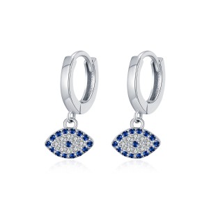 925 Sterling Silver Zirconia Evil Eye Hoop Earring 60300175