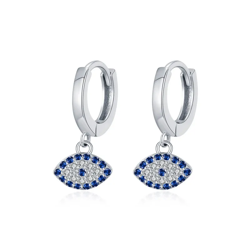 925 Sterling Silver Zirconia Evil Eye Hoop Earring 60300175