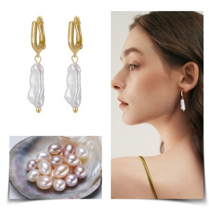 925 Sterling Silver Baroque Fresh Water Pearl Hoop Earring 60300176