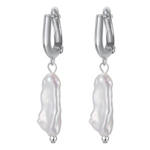 925 Sterling Silver Baroque Fresh Water Pearl Hoop Earring 60300176
