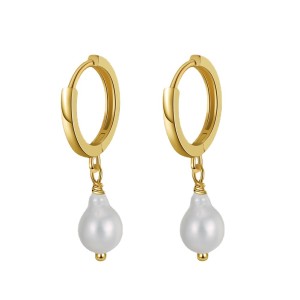 925 Sterling Silver Baroque Fresh Water Pearl Hoop Earring 60300177