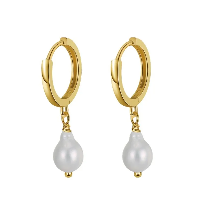 925 Sterling Silver Baroque Fresh Water Pearl Hoop Earring 60300177