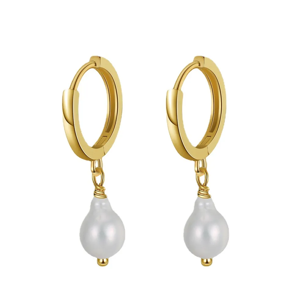 925 Sterling Silver Baroque Fresh Water Pearl Hoop Earring 60300177