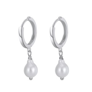 925 Sterling Silver Baroque Fresh Water Pearl Hoop Earring 60300177