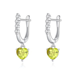 925 Sterling Silver Natural Crystal Heart-Shaped Dangle Earrings 60300179