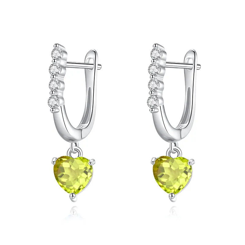 925 Sterling Silver Natural Crystal Heart-Shaped Dangle Earrings 60300179