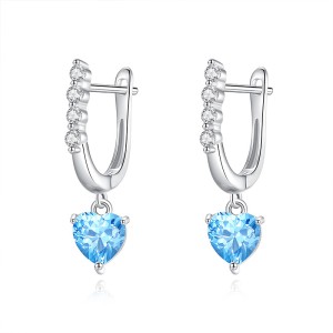 925 Sterling Silver Natural Crystal Heart-Shaped Dangle Earrings 60300179